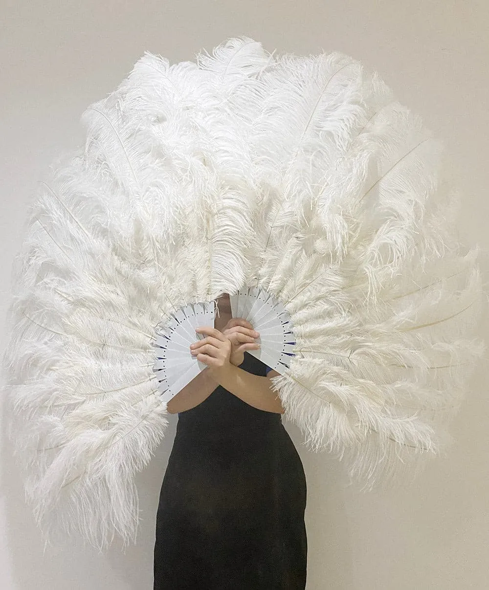 2 Layers Ostrich Feather Fan 30''x 54'' with aluminum staves