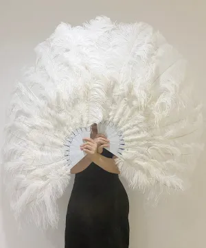 2 Layers Ostrich Feather Fan 30''x 54'' with aluminum staves