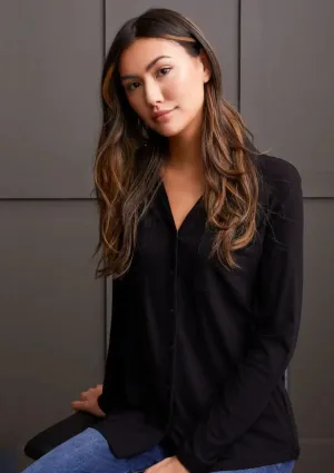 Alena Button Down Knit Shirt - Black