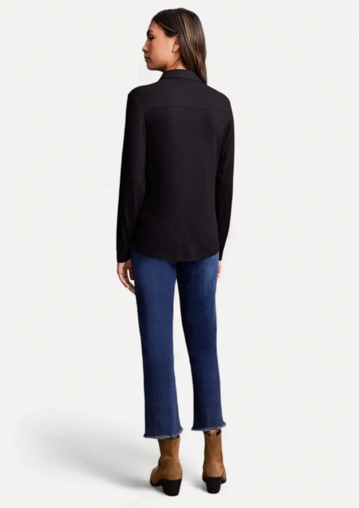 Alena Button Down Knit Shirt - Black