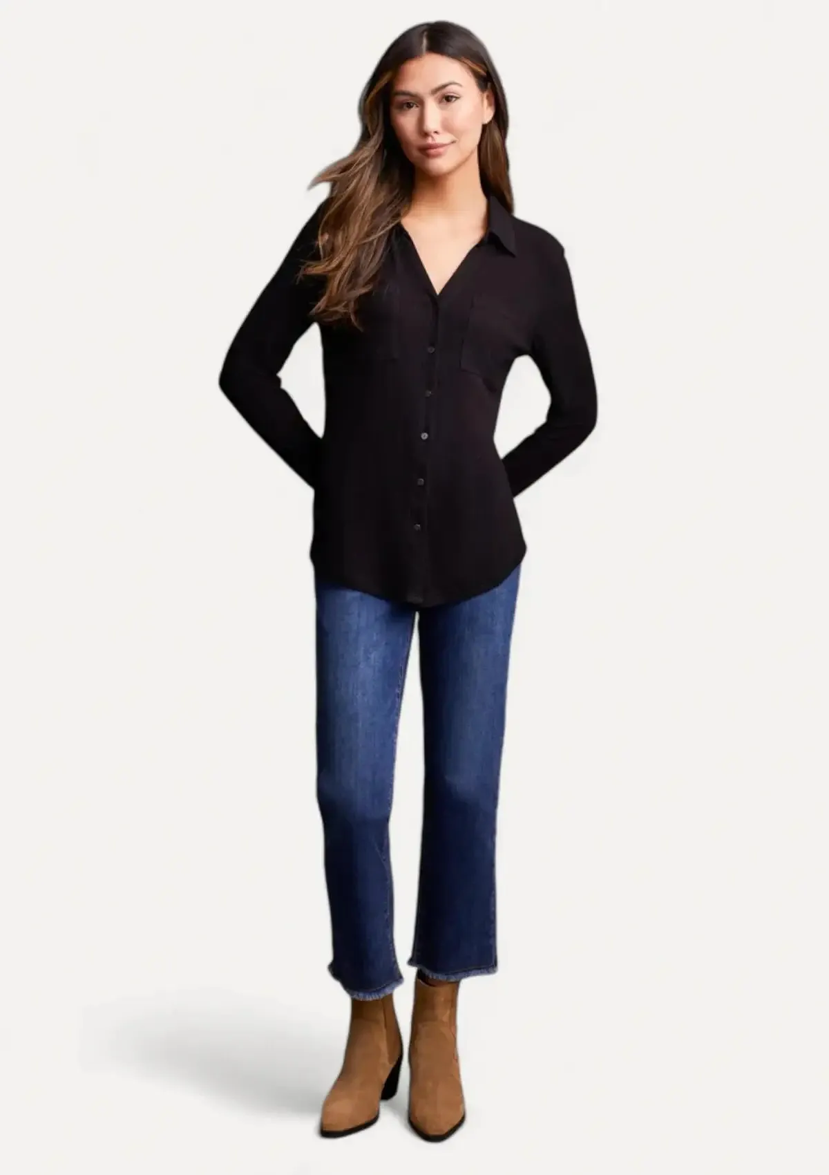 Alena Button Down Knit Shirt - Black
