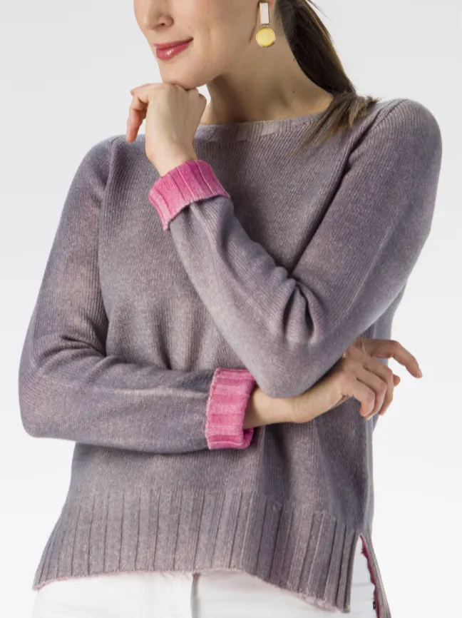 Arovescio Crewneck Sweater Double Airbrush Grey/Rose