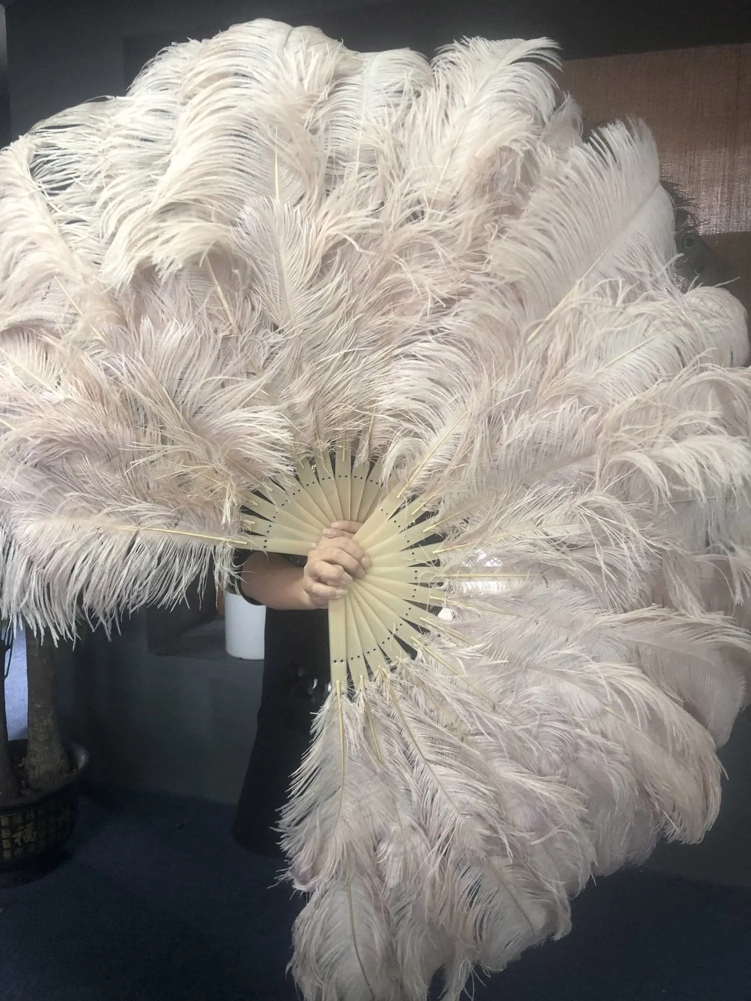 Beige camel intermediate 2 layers Ostrich Feather Fan 30"x 54"
