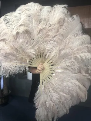 Beige camel intermediate 2 layers Ostrich Feather Fan 30"x 54"