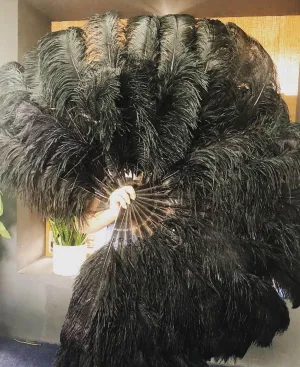 Black Advanced XL 2 Layers Ostrich Feather Fan 34"x 60"