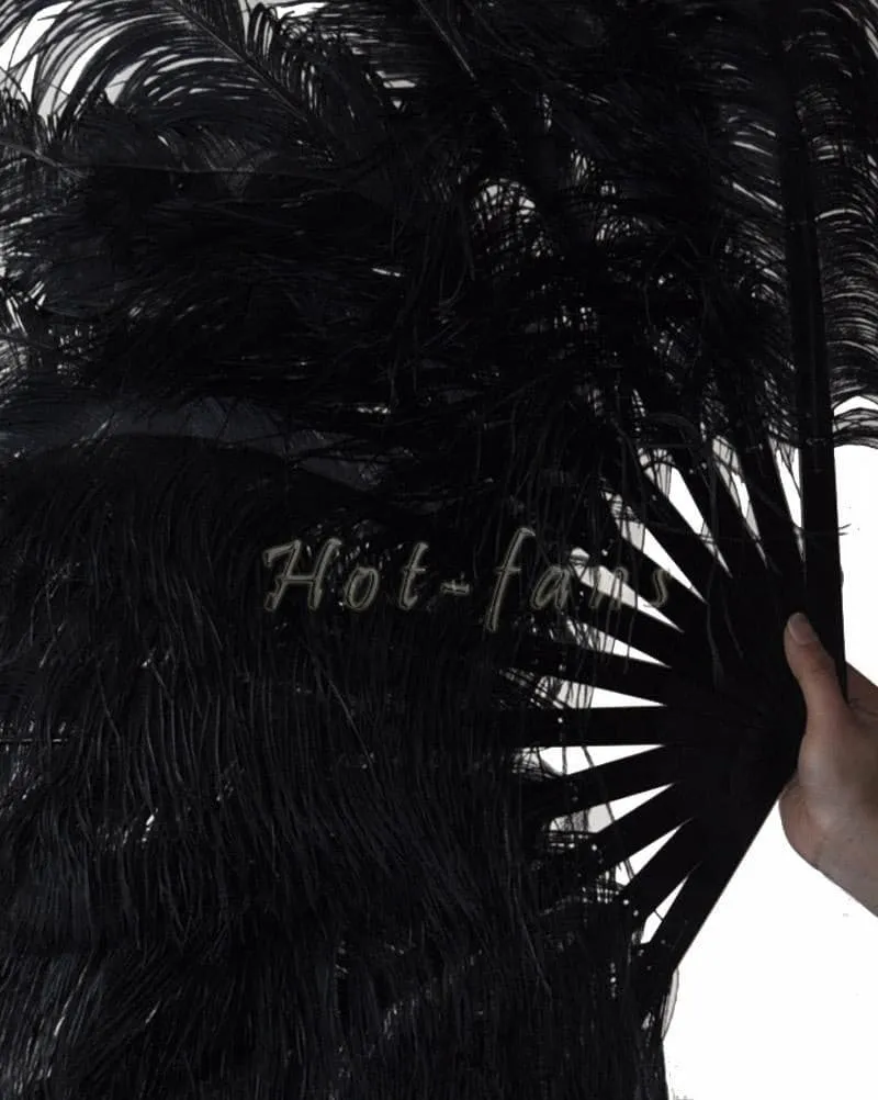 Black Advanced XL 2 Layers Ostrich Feather Fan 34"x 60"