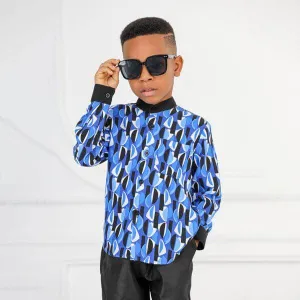 BLUE LONG SLEEVE NEHRU COLLAR SHIRT