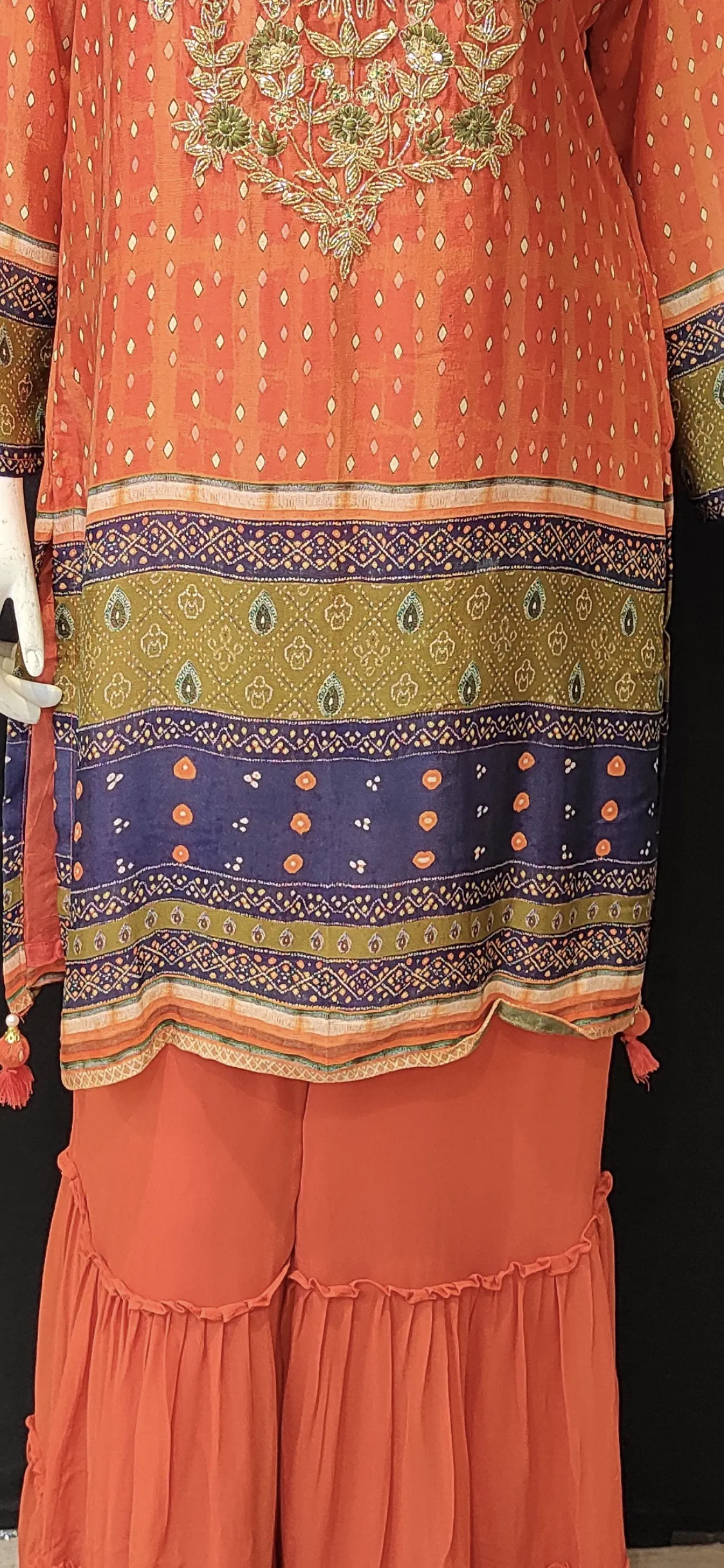 Chinon Garrara Suit with Hand Work and Dupatta