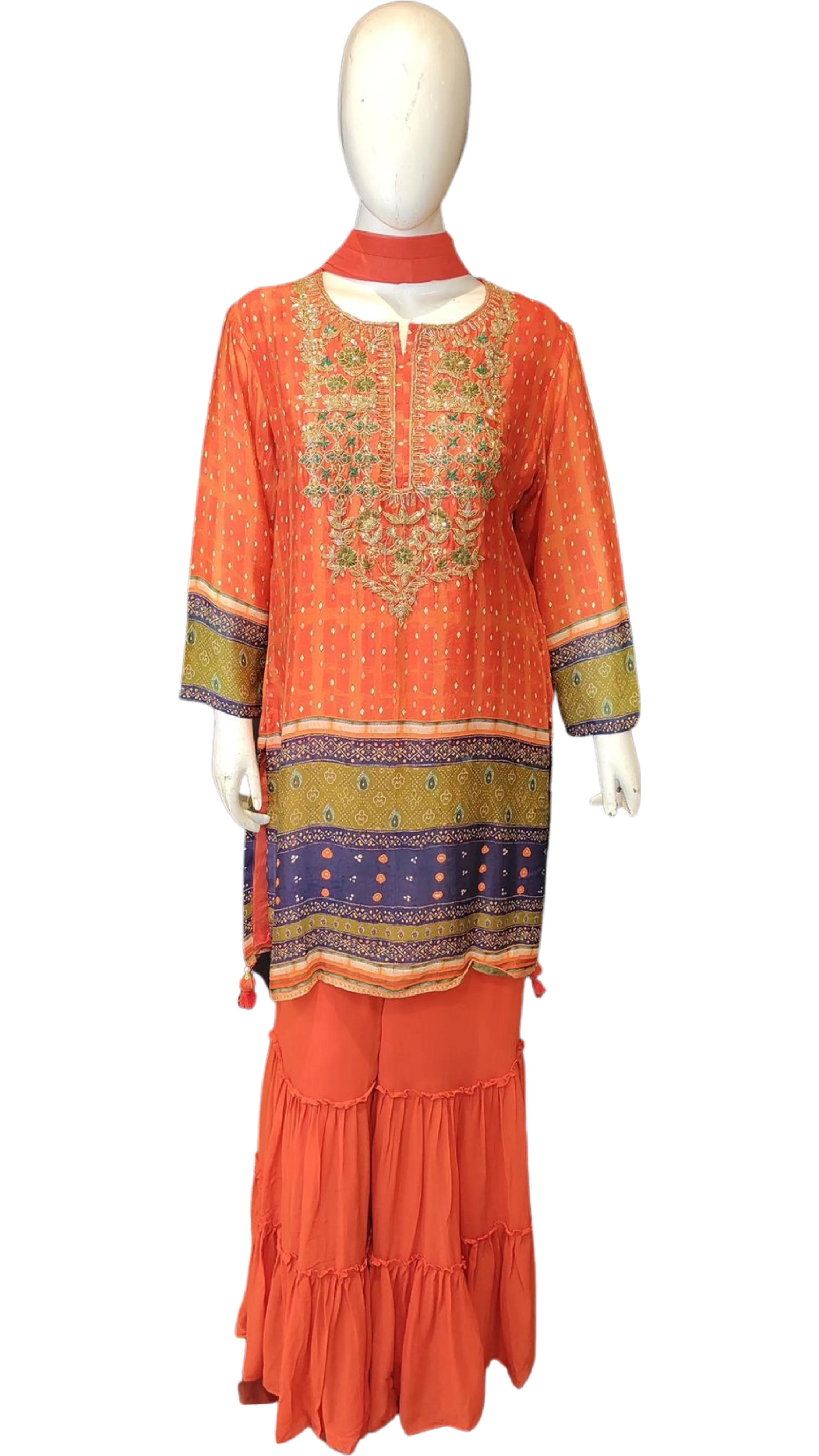 Chinon Garrara Suit with Hand Work and Dupatta