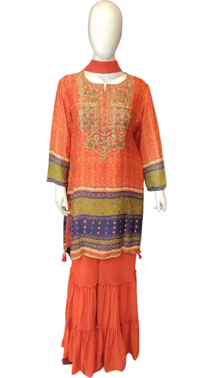 Chinon Garrara Suit with Hand Work and Dupatta