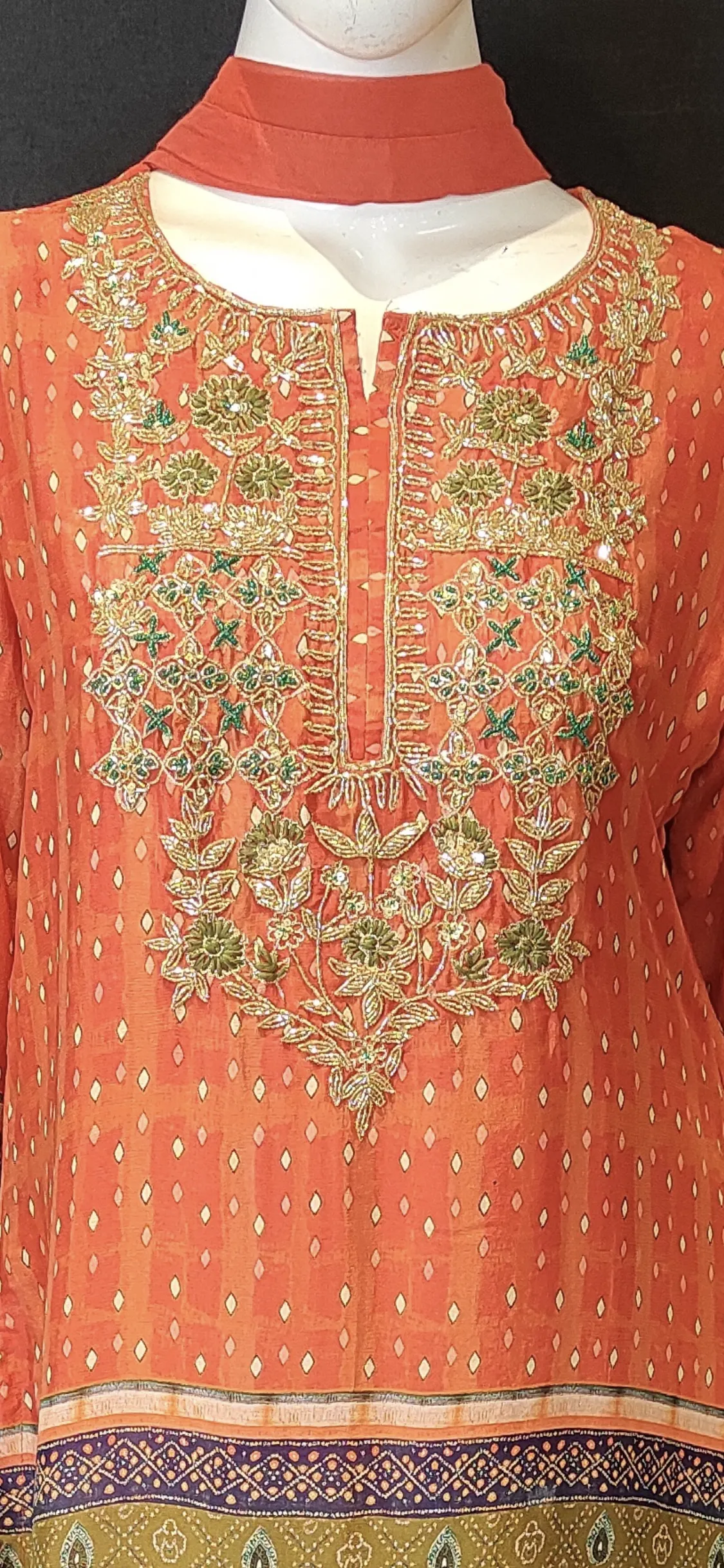 Chinon Garrara Suit with Hand Work and Dupatta