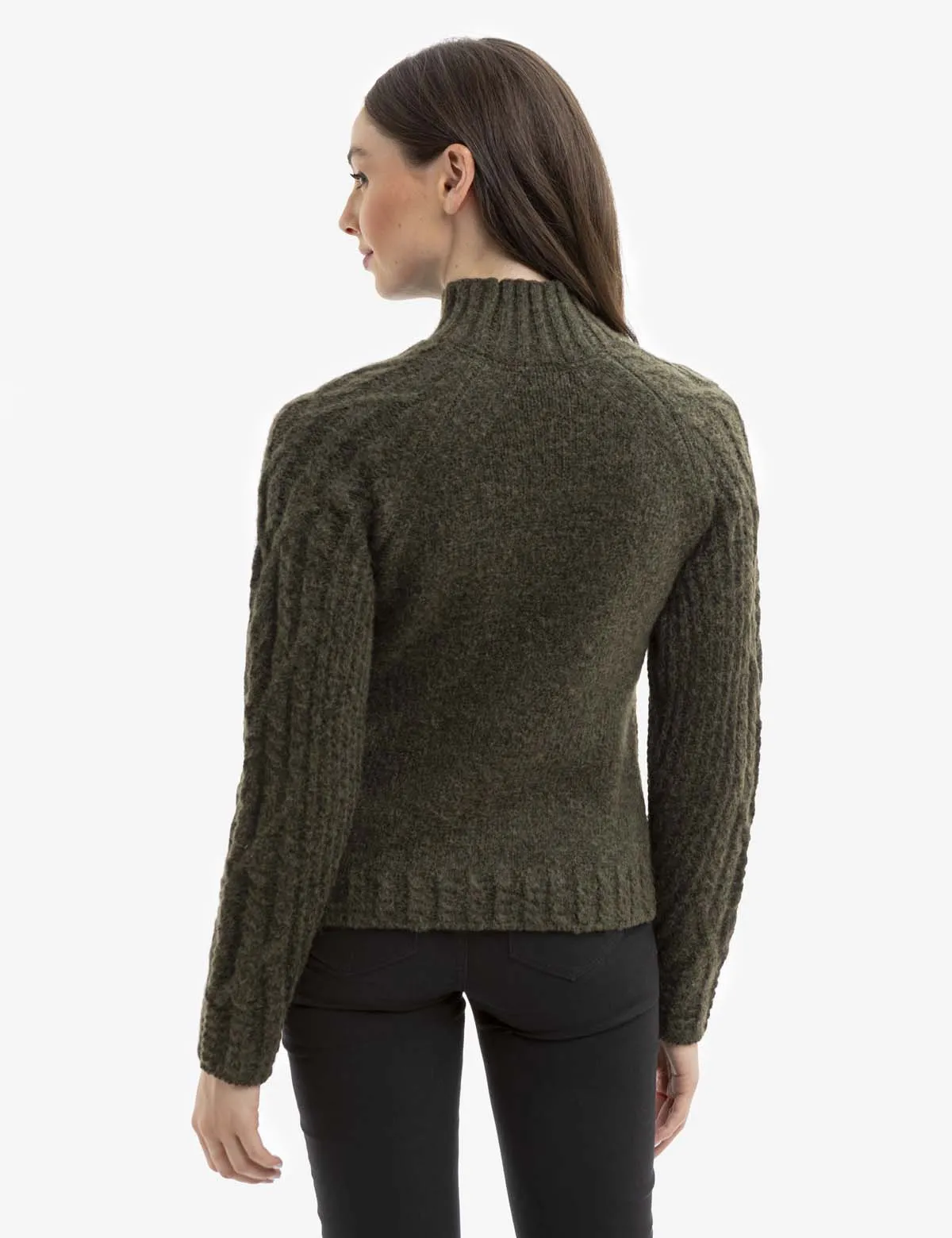 CHUNKY MOCK NECK CABLE SWEATER