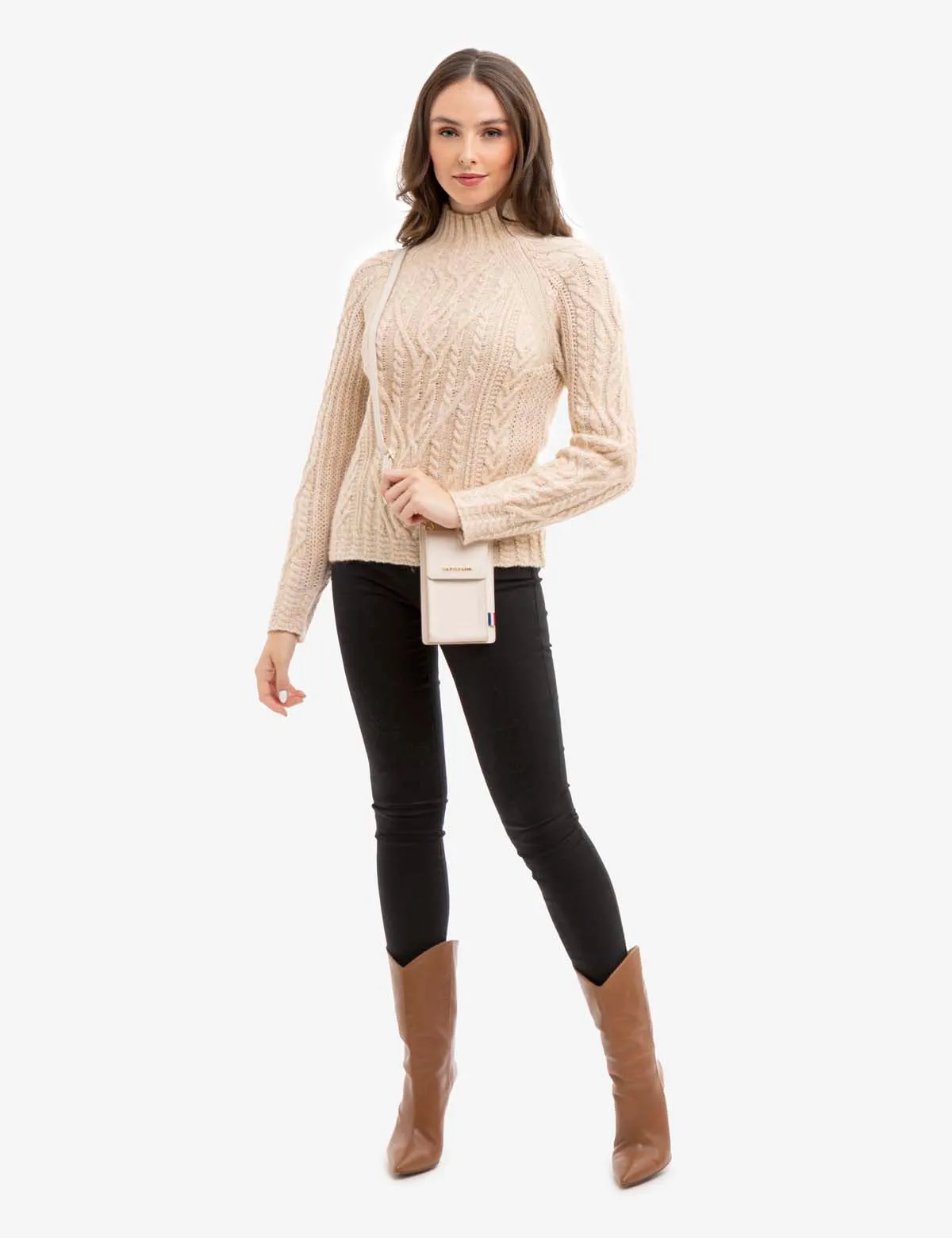 CHUNKY MOCK NECK CABLE SWEATER