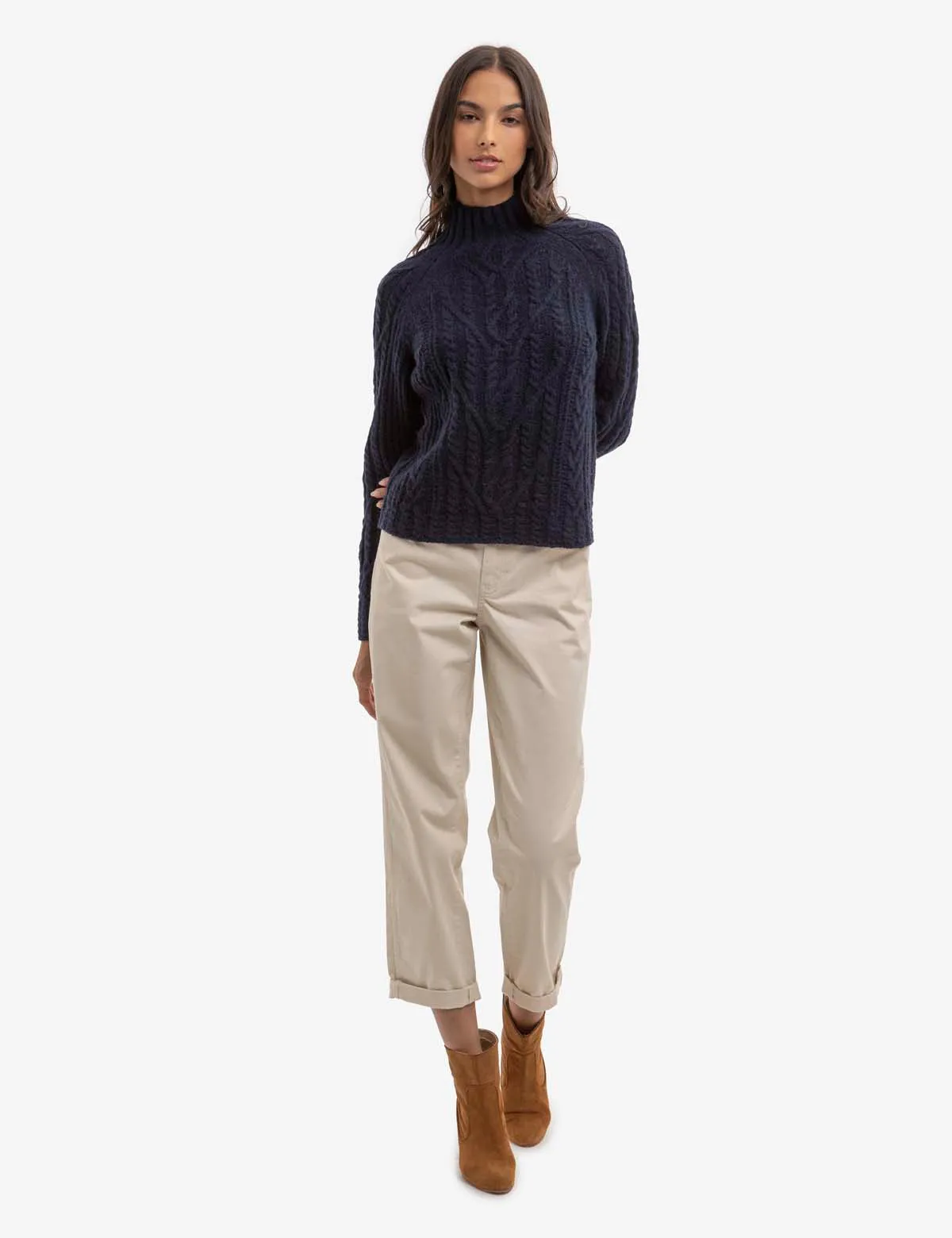 CHUNKY MOCK NECK CABLE SWEATER