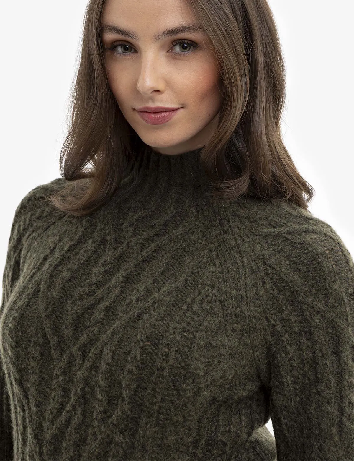 CHUNKY MOCK NECK CABLE SWEATER