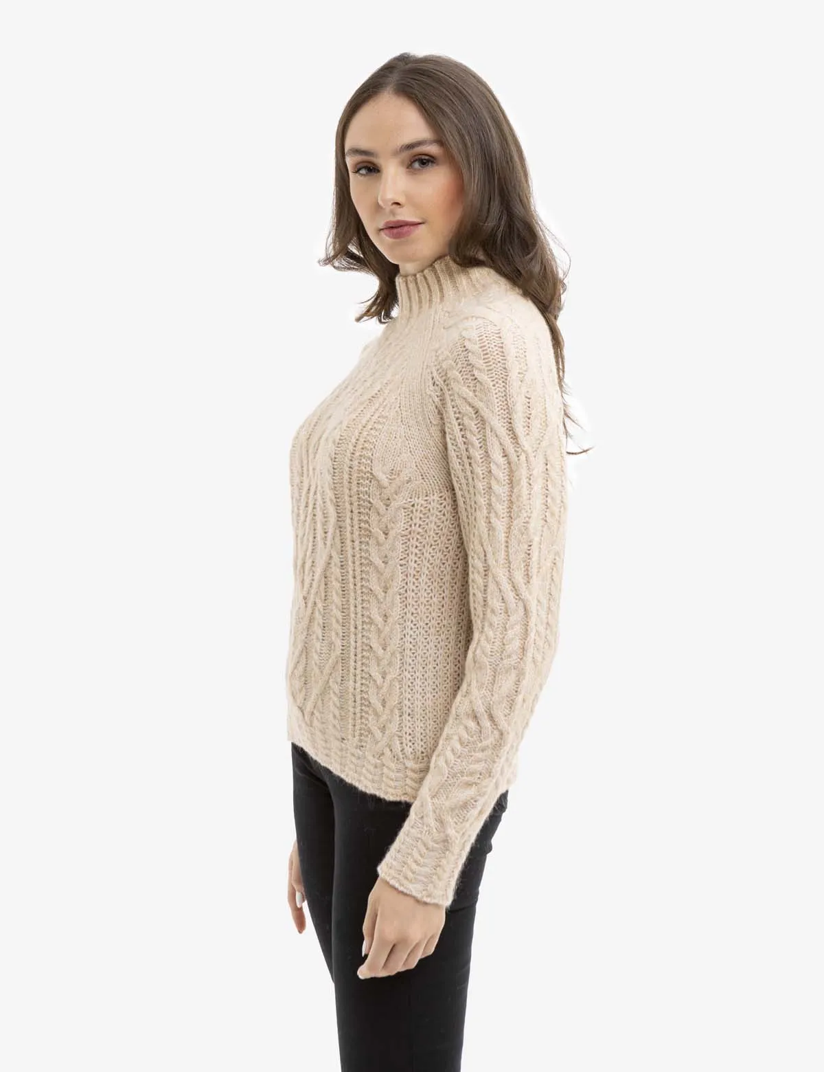 CHUNKY MOCK NECK CABLE SWEATER