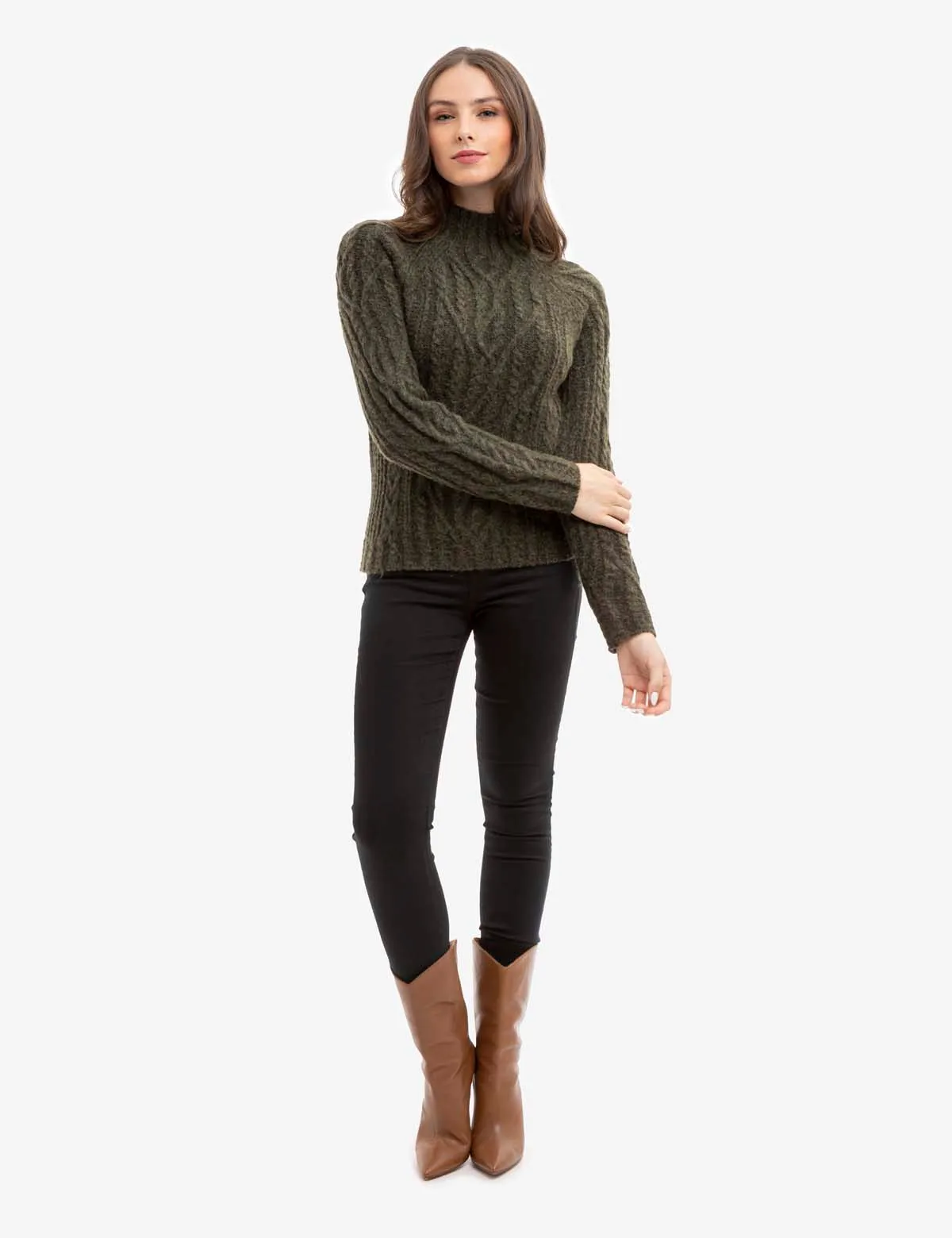 CHUNKY MOCK NECK CABLE SWEATER