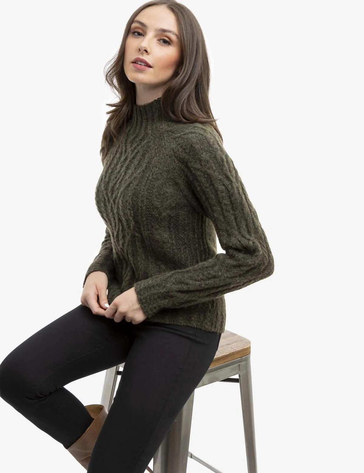 CHUNKY MOCK NECK CABLE SWEATER