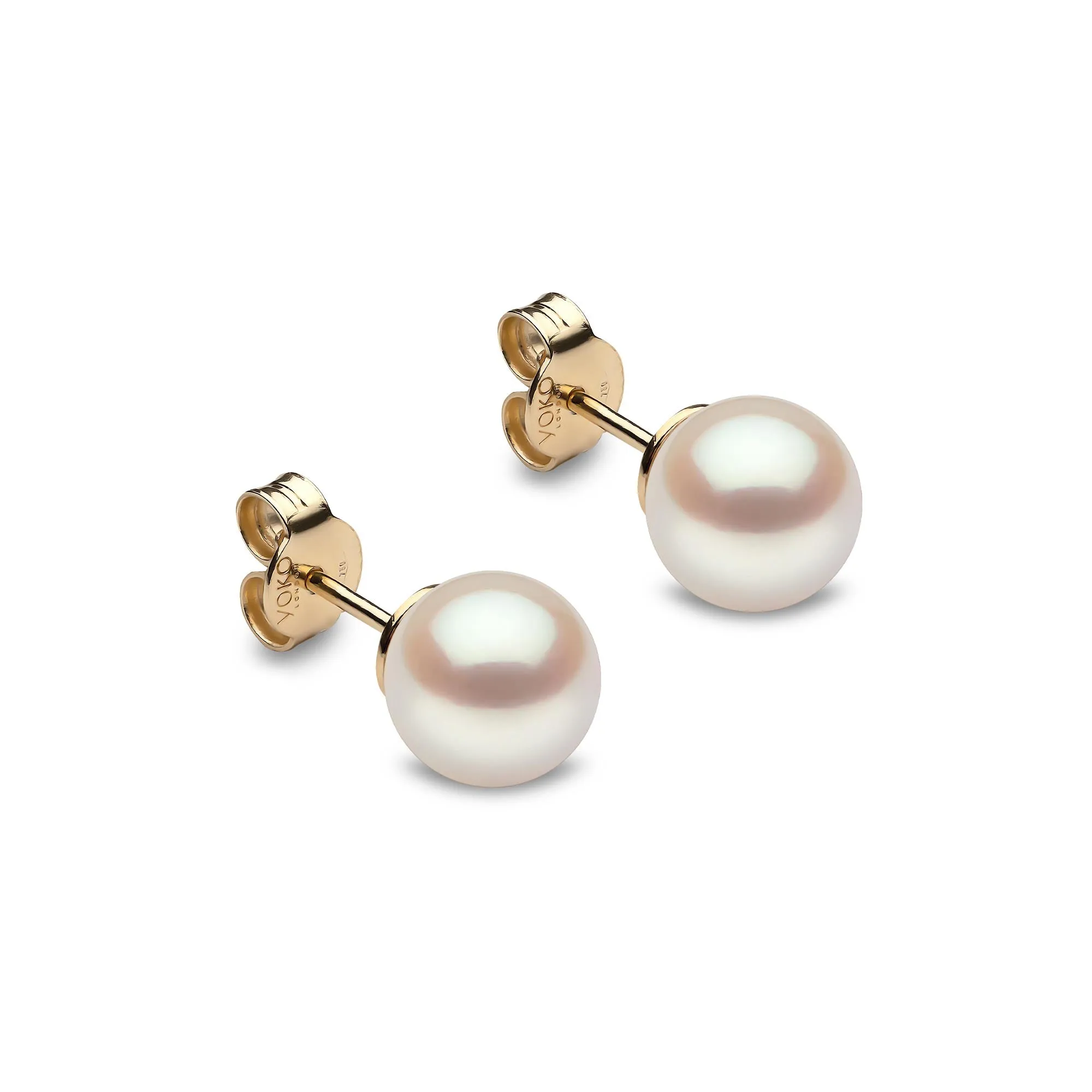 Classic White Akoya Pearl Stud Earrings in 18ct Yellow Gold