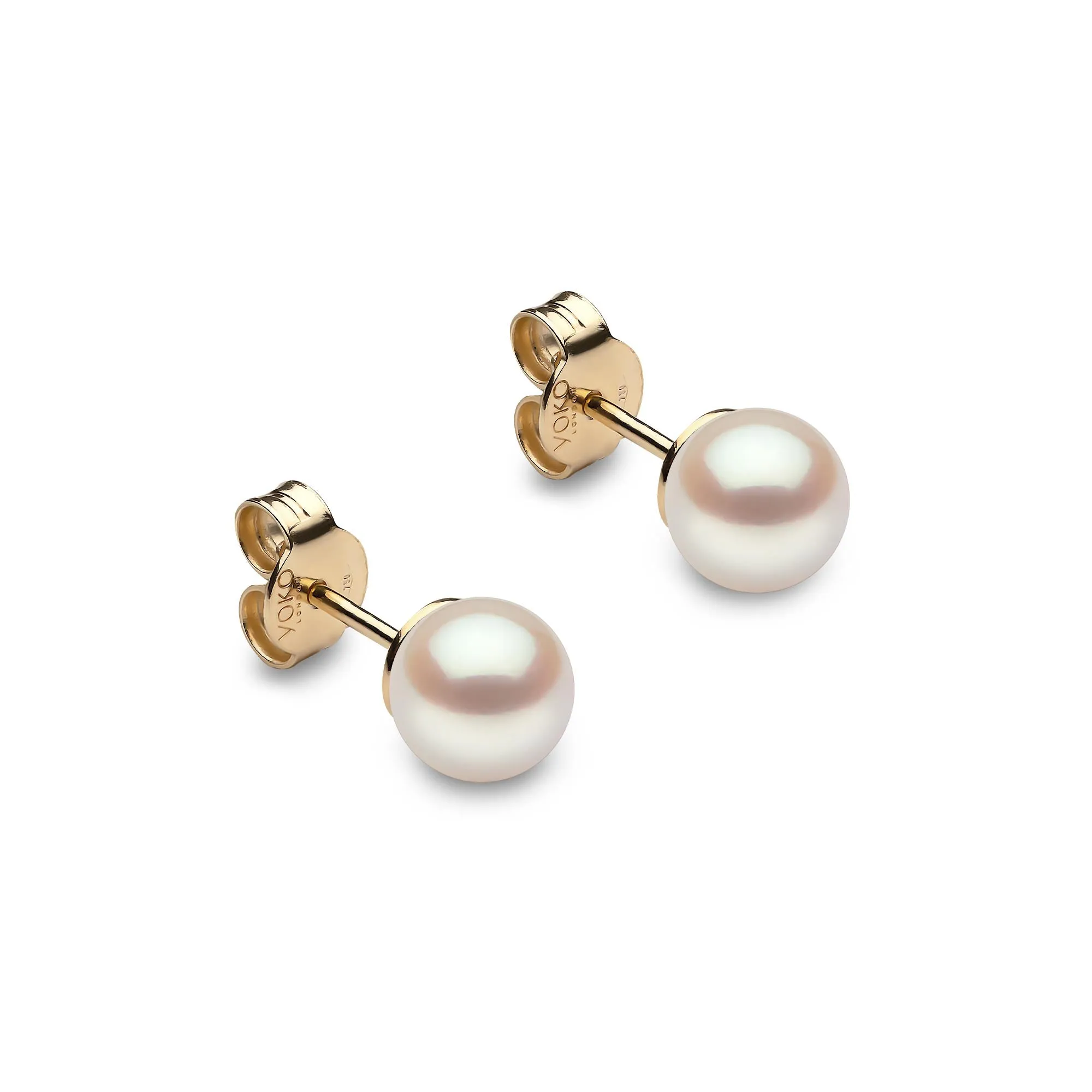 Classic White Akoya Pearl Stud Earrings in 18ct Yellow Gold
