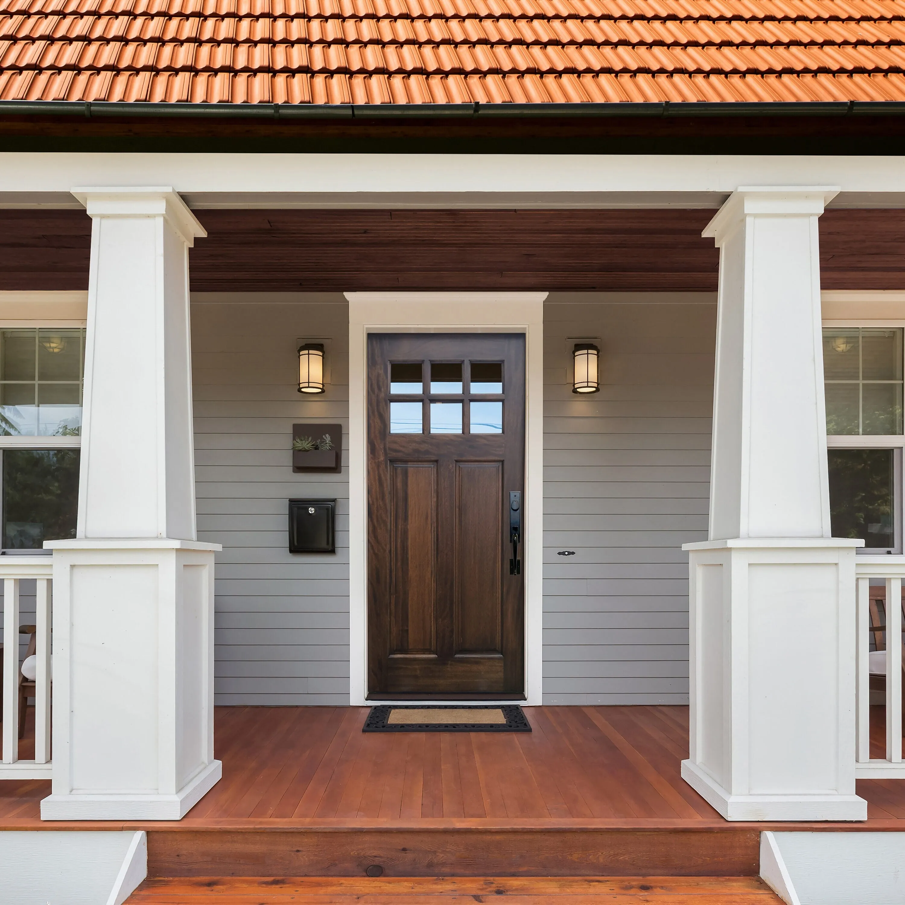 Creative Entryways 36-in x 80-in Craftsman Unfinished Prehung Mahogany Front Door with Clear Glass