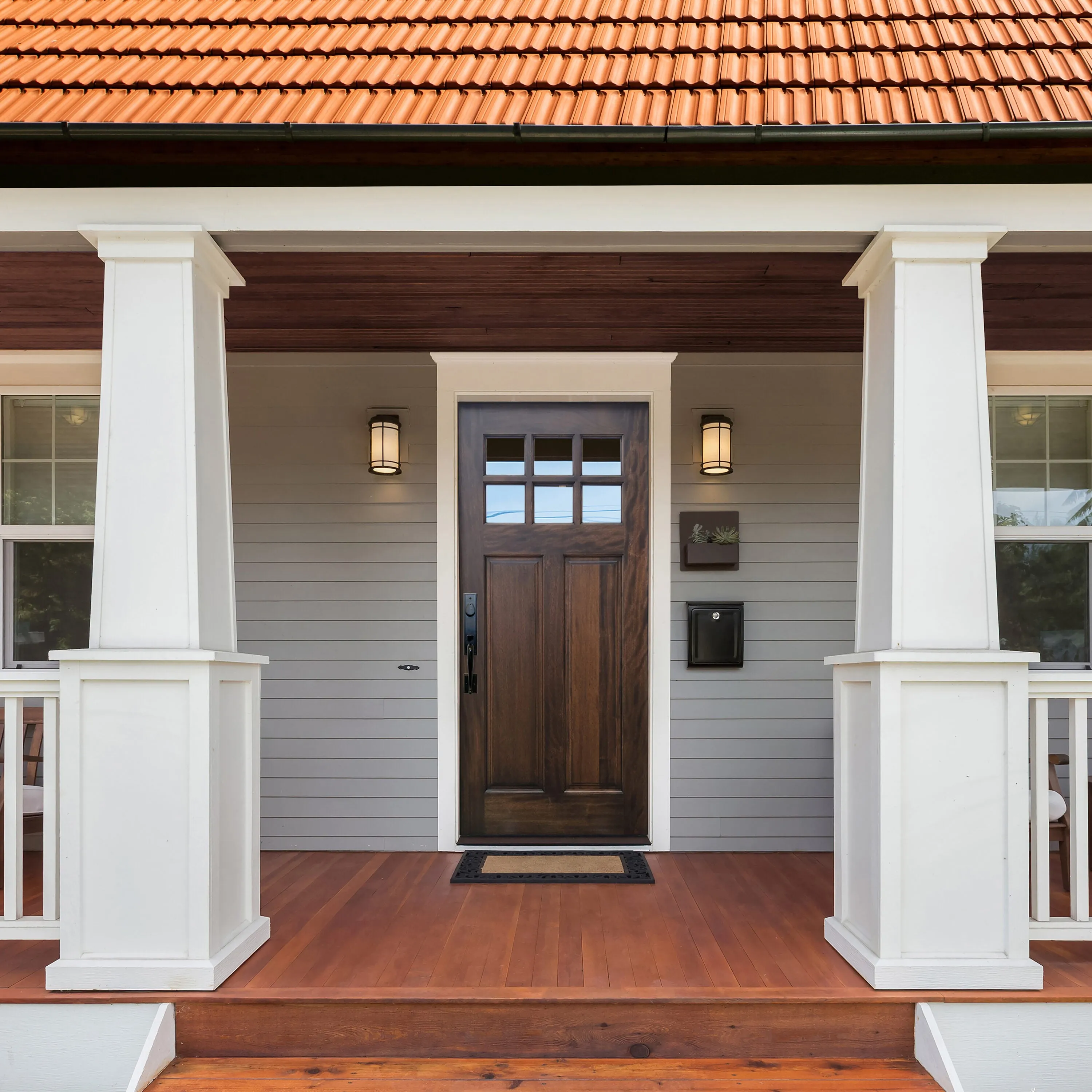 Creative Entryways 36x80 Craftsman Prehung Mahogany Front Door with Clear Glass