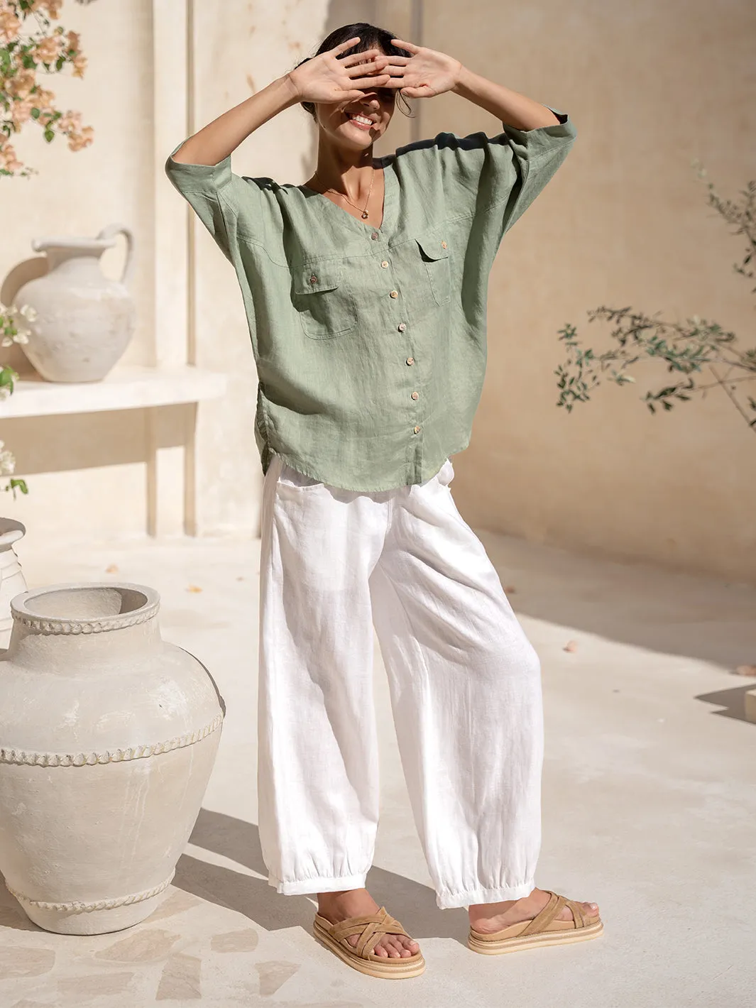 Dune French Linen Shirt Moss