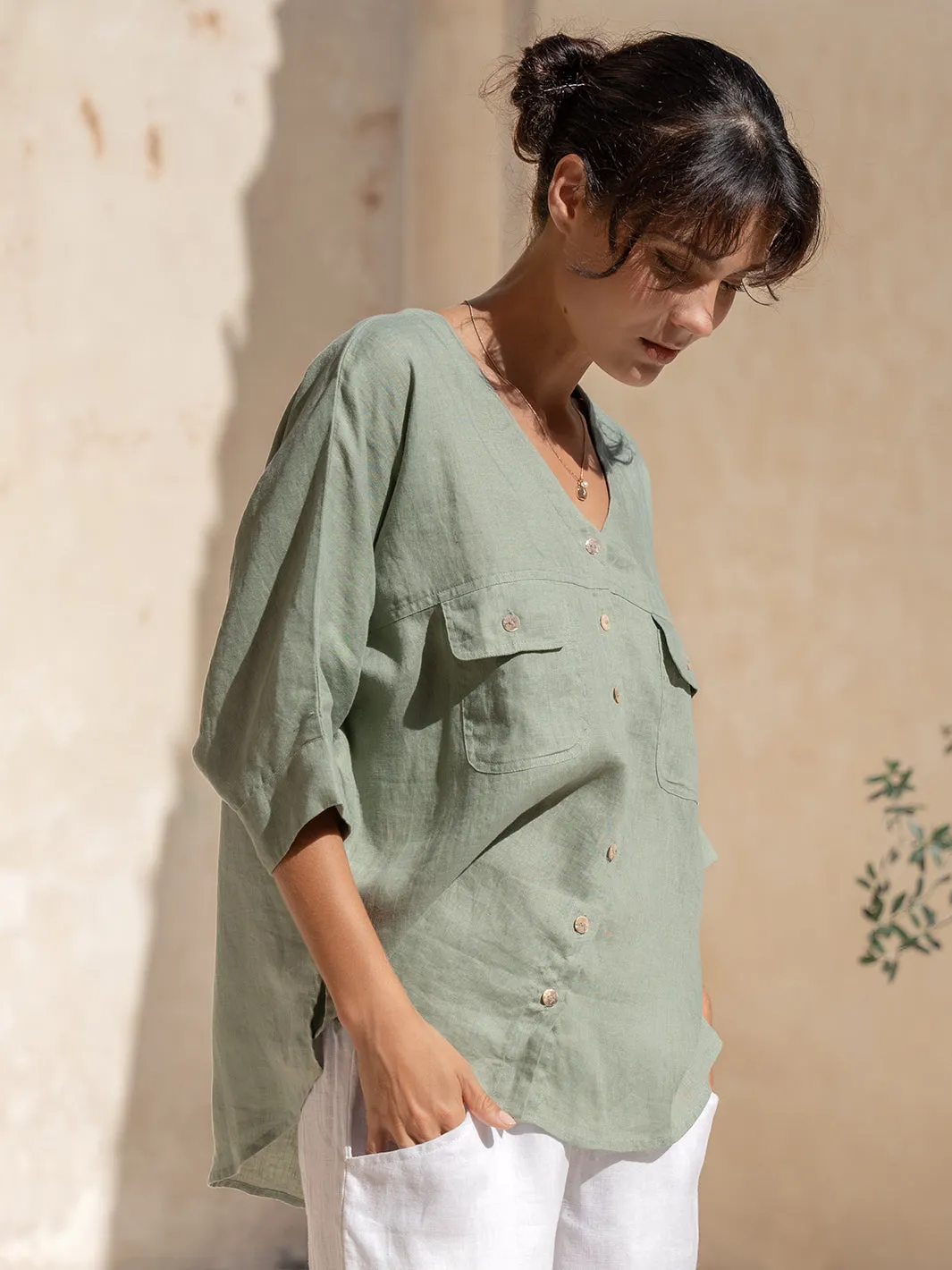 Dune French Linen Shirt Moss
