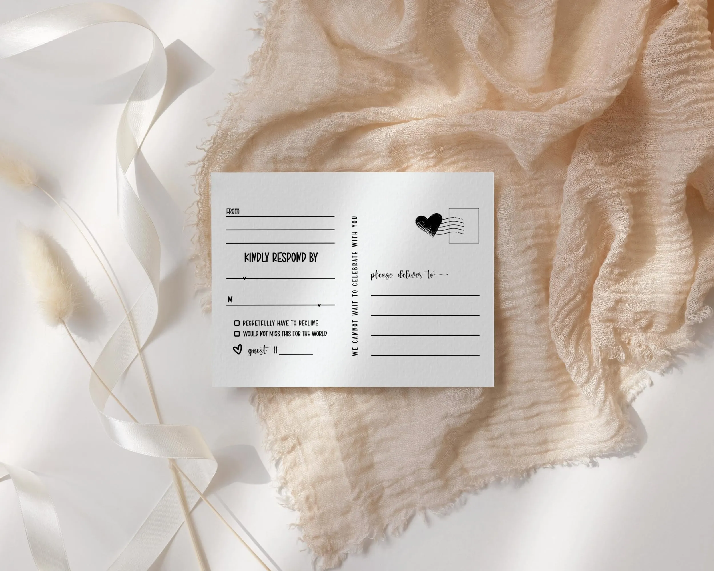 Elegant Black & White Calligraphy RSVP Postcards - Modern Wedding Response, 4x6, Pack of 25