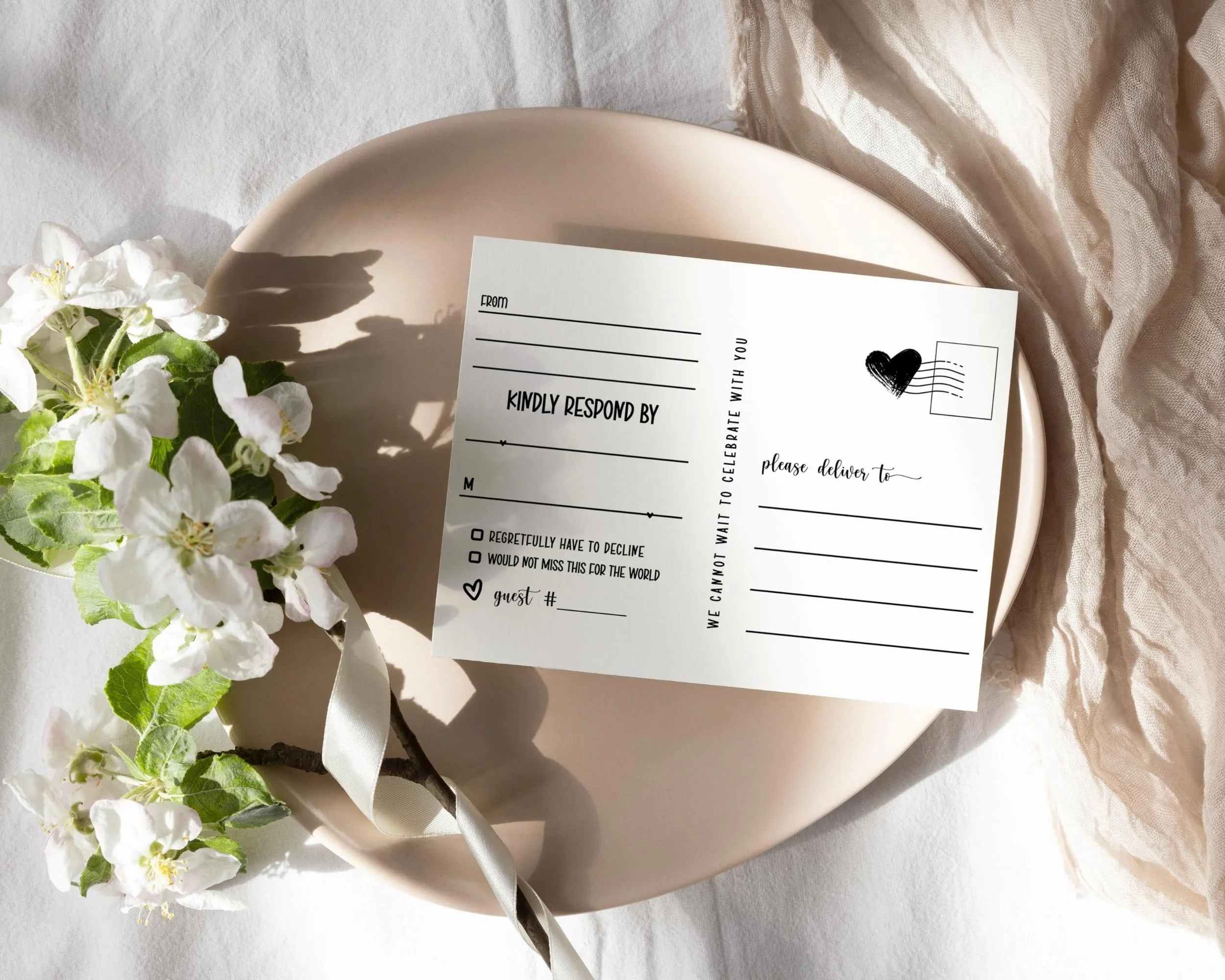 Elegant Black & White Calligraphy RSVP Postcards - Modern Wedding Response, 4x6, Pack of 25