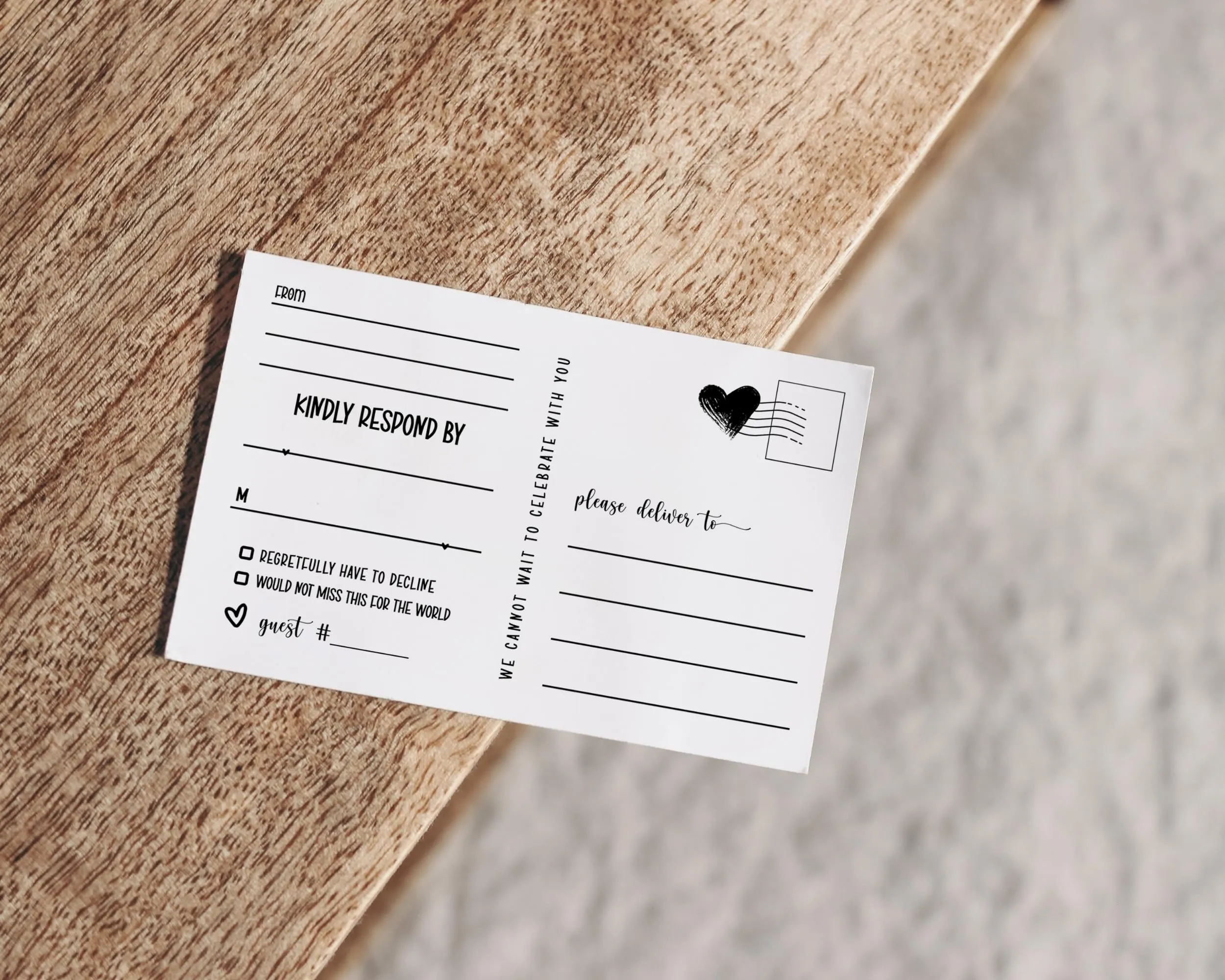 Elegant Black & White Calligraphy RSVP Postcards - Modern Wedding Response, 4x6, Pack of 25