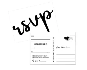 Elegant Black & White Calligraphy RSVP Postcards - Modern Wedding Response, 4x6, Pack of 25