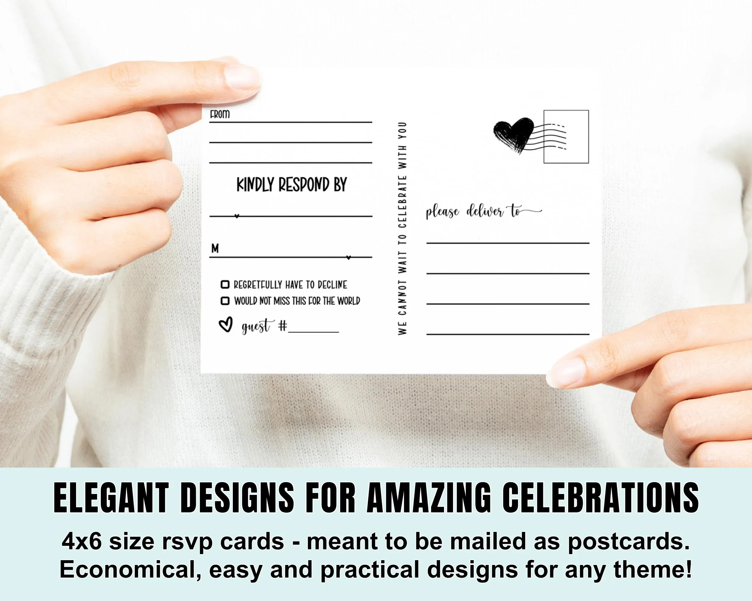 Elegant Black & White Calligraphy RSVP Postcards - Modern Wedding Response, 4x6, Pack of 25
