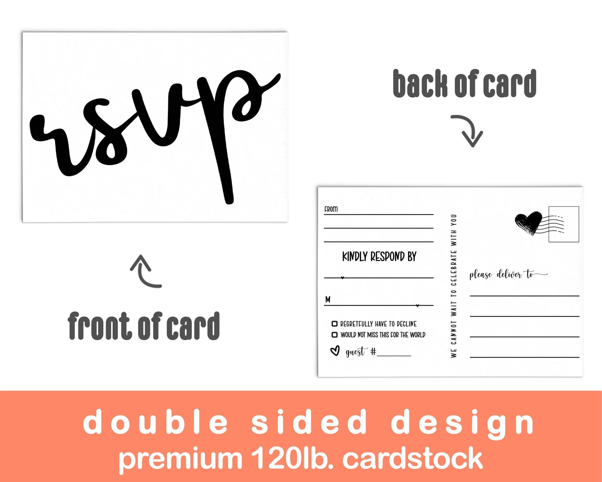 Elegant Black & White Calligraphy RSVP Postcards - Modern Wedding Response, 4x6, Pack of 25