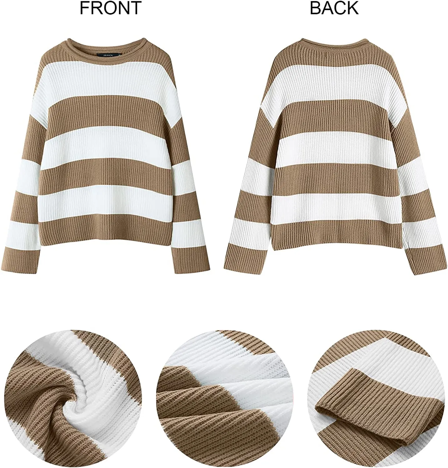FashionSierra - Women's Long Sleeve Crew Neck Striped Color Block Comfy Loose Oversized Knitted Pullover Sweater
