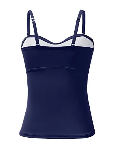 Flattering Twist Front Tankini Top Women's Bandeau Bathing Suit with Tummy Control