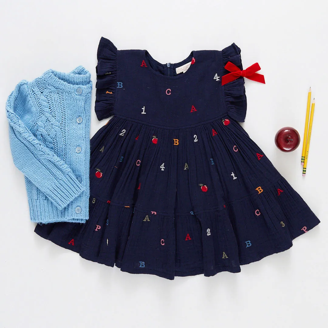 Girls Cable Constance Sweater - Dusty Blue