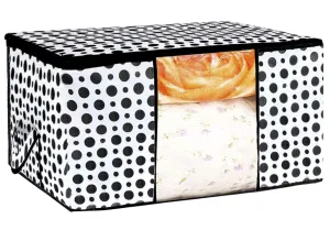 Kuber Industries Polka Dots Design Non Woven Underbed Storage Bag, Cloth Organiser, Blanket Cover with Transparent Window (Black and White) -CTKTC038108, Standard