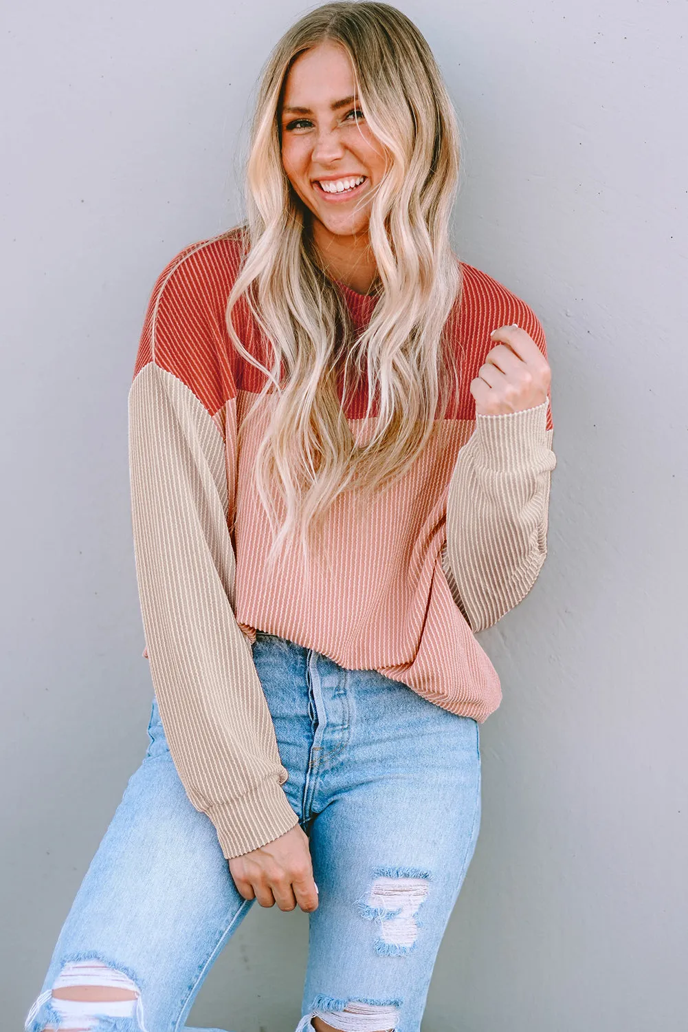 Long Sleeve Ribbed Loose Top