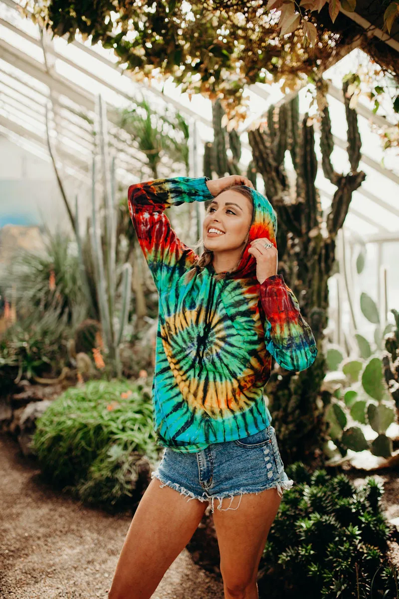 Long Sleeve Tie Dye Hoodie - Dark Rainbow
