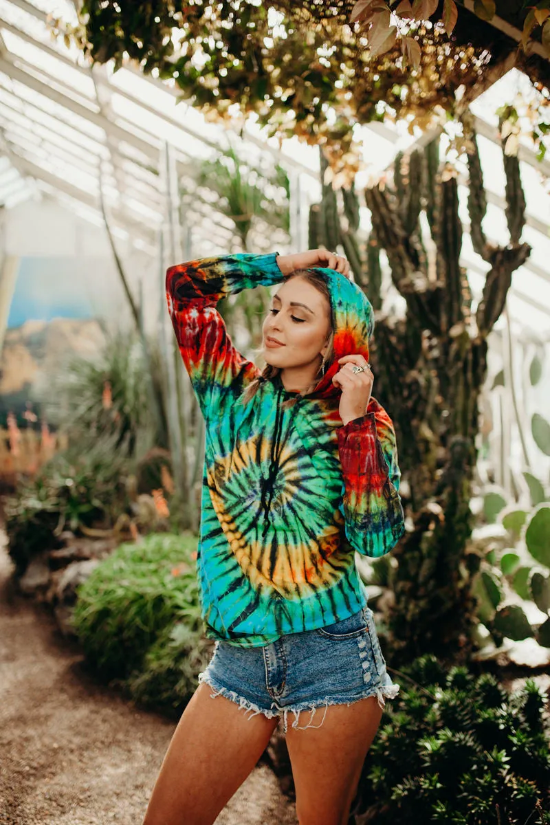 Long Sleeve Tie Dye Hoodie - Dark Rainbow