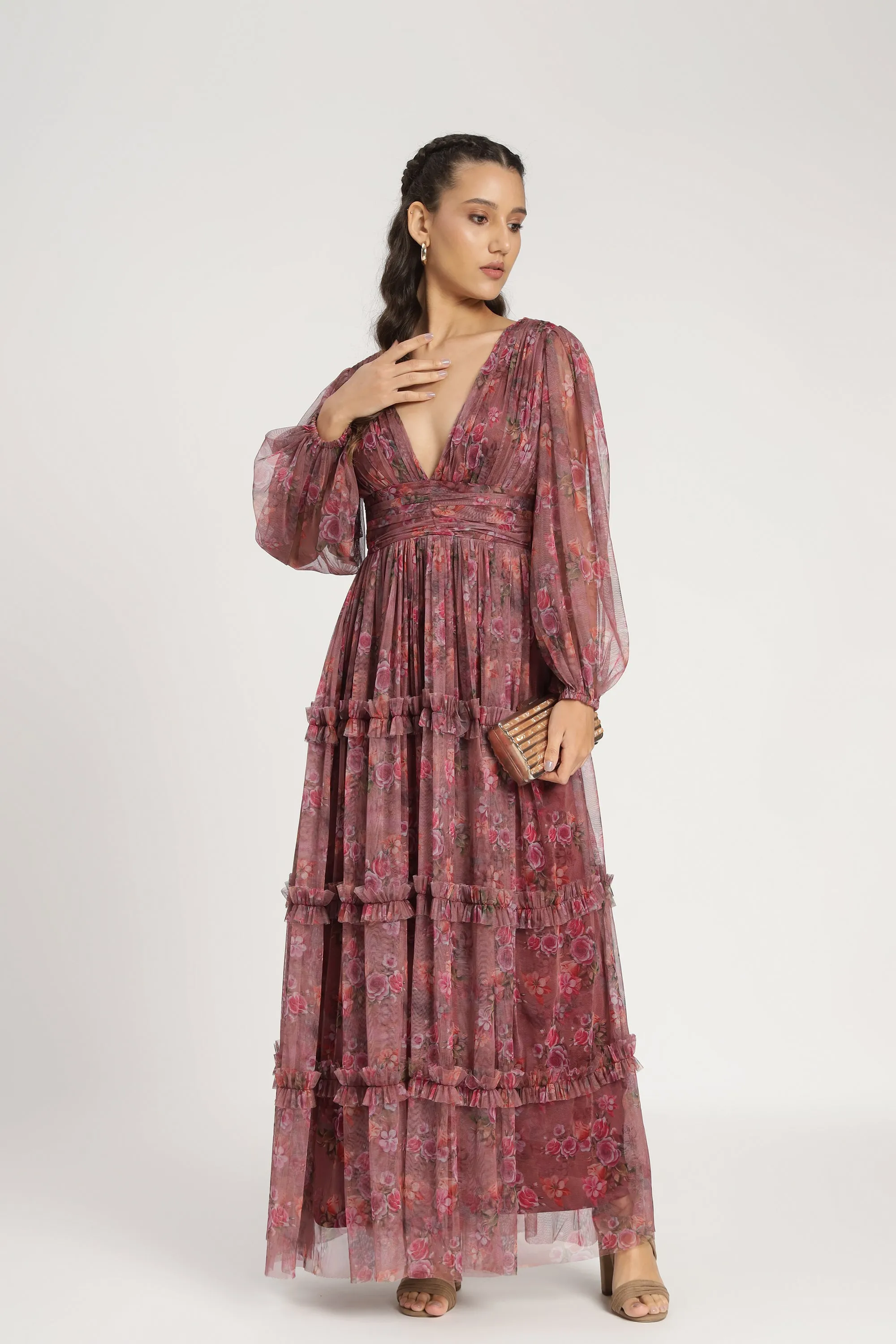 Lydia Maxi Dress in Purple Floral