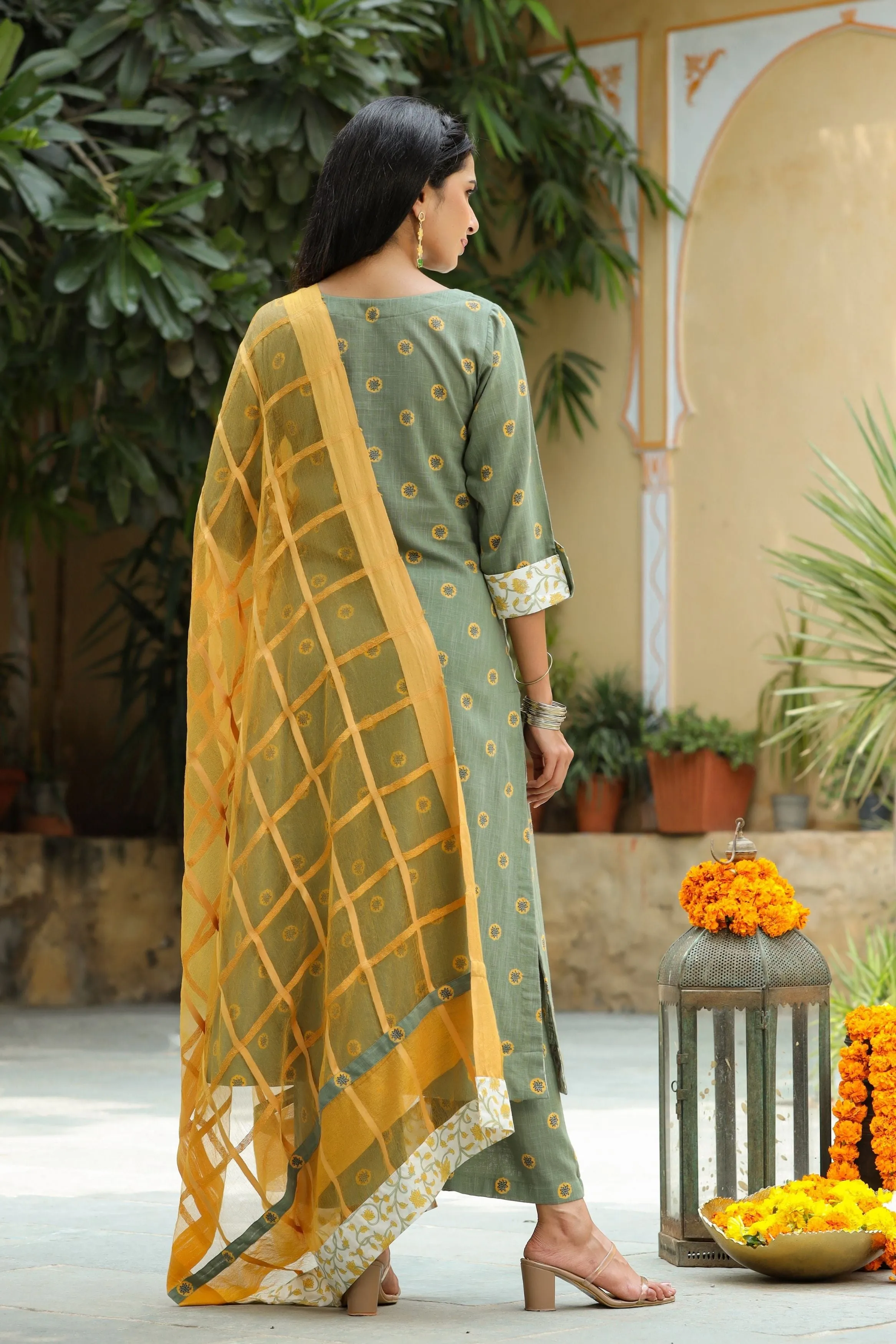 Marigold Cotton Suit Set with Dupatta