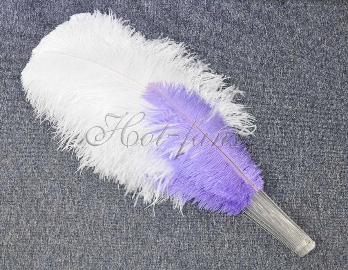 Mix white & aqua violet 2 Layers Ostrich Feather Fan 30''x 54'' with Travel leather Bag