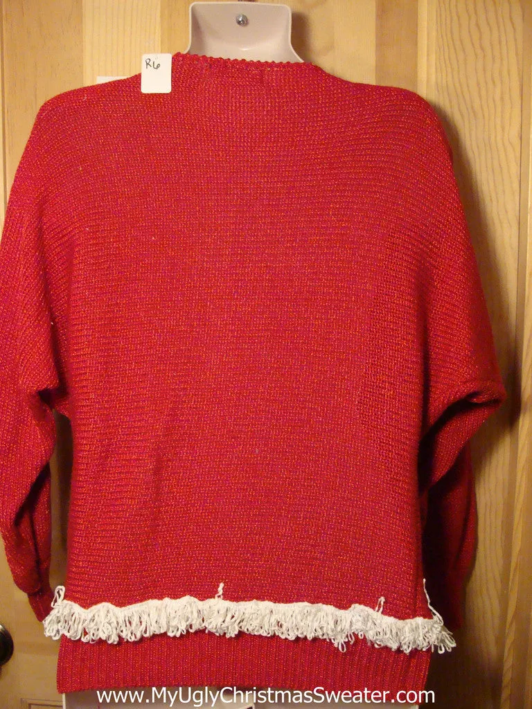 Naughty Tacky 3D Ugly Christmas Sweater Springy Funny 80s Padded Shoulders Bat-Arms Fringe (r6)