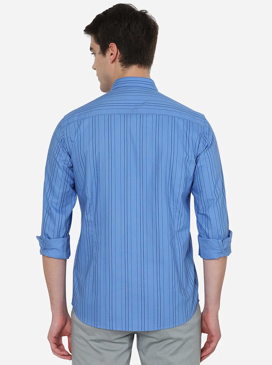 Oxford Blue Striped Slim Fit Casual Shirt | Greenfibre