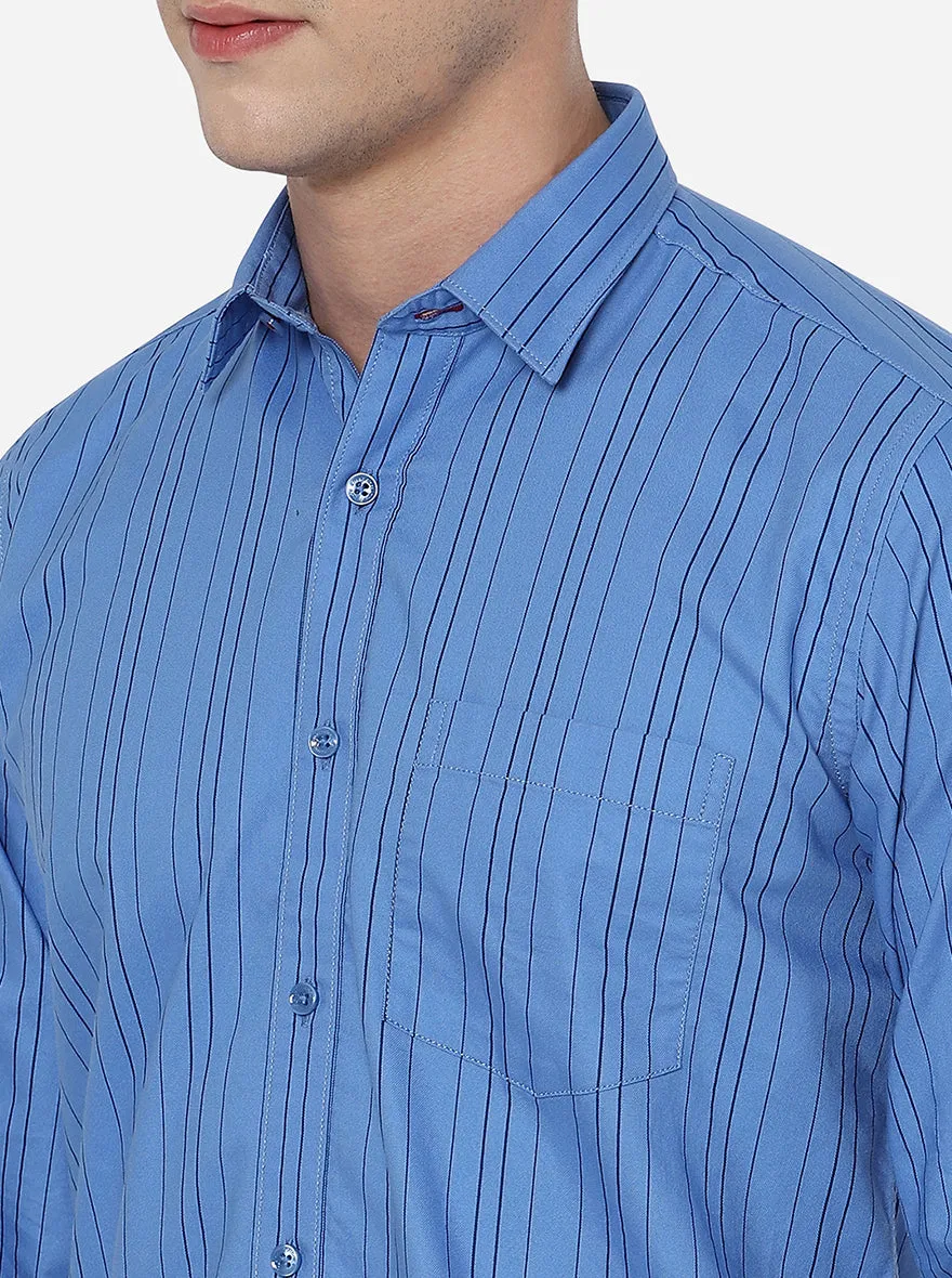 Oxford Blue Striped Slim Fit Casual Shirt | Greenfibre