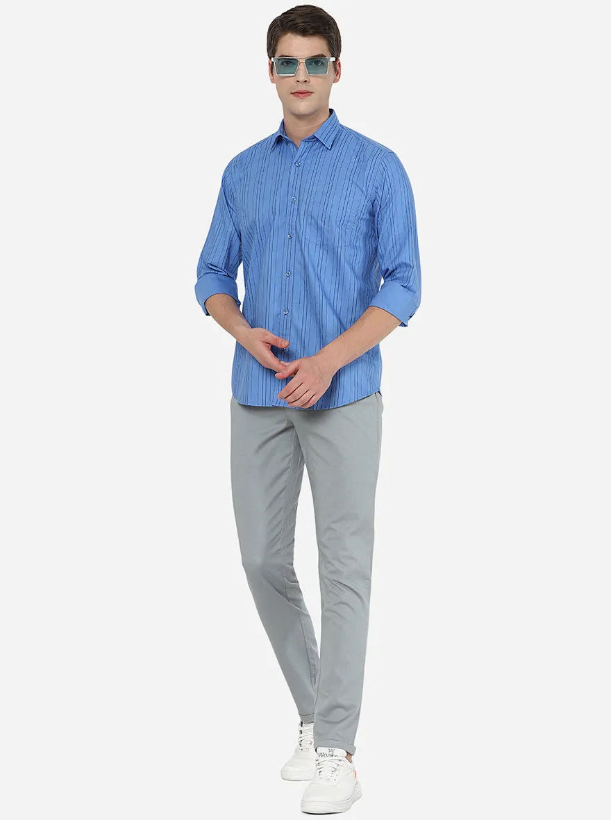 Oxford Blue Striped Slim Fit Casual Shirt | Greenfibre