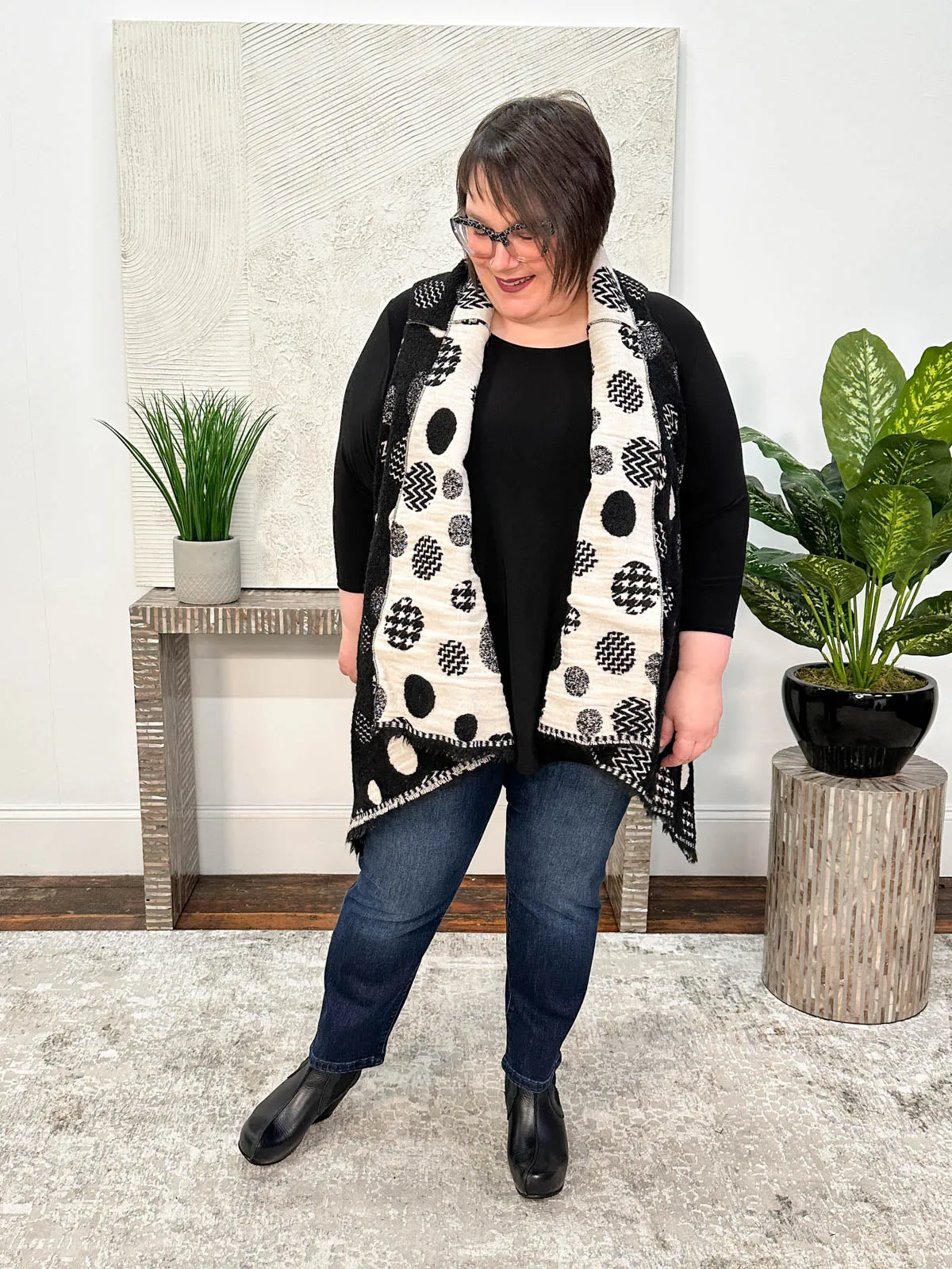 Reversible Vest, Black/Cream