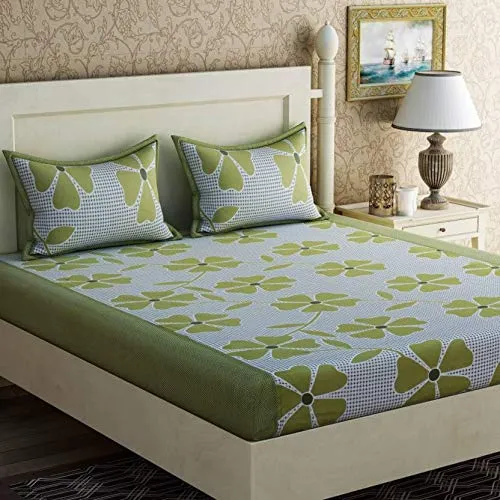 Shivi Creation 150 TC Ploycotton Double Bedsheet with 2 Pillow Covers Size 90 by 90 3D Printed Multi Colour
